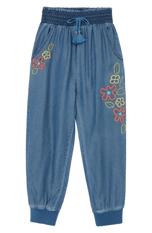 Peek Aren'T You Curious Kids' Floral Embroidered Joggers in Indigo