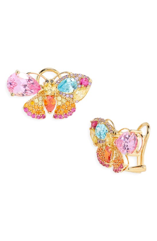 Shop Judith Leiber Crystal Butterfly Earrings In Yellow
