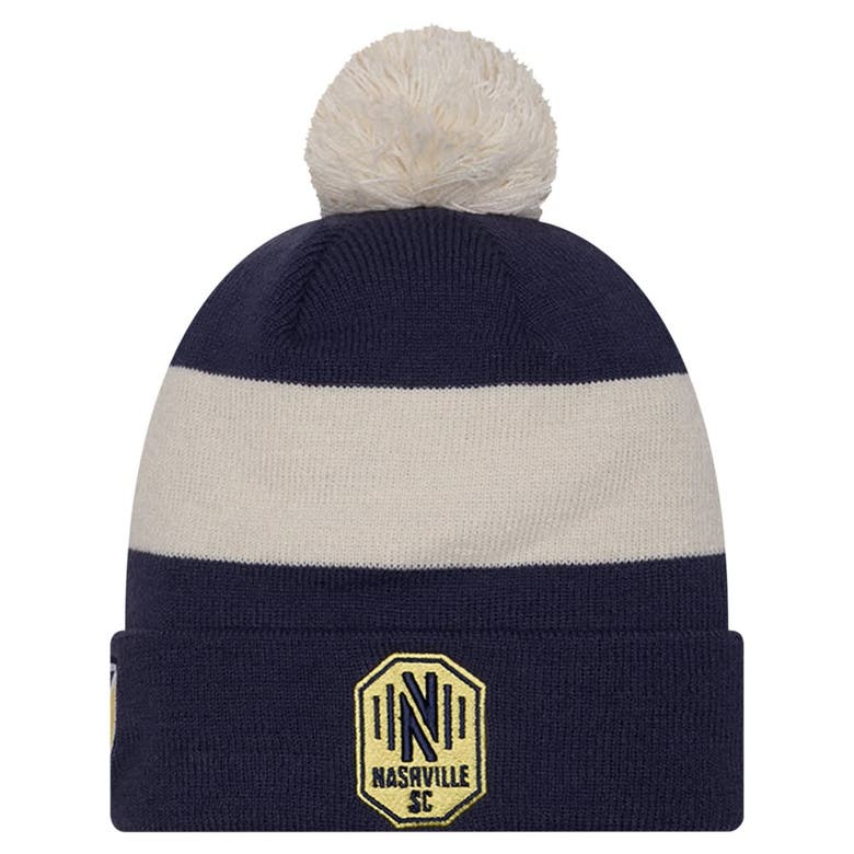 Shop New Era Navy Nashville Sc 2024 Kick Off Collection Cuffed Knit Hat With Pom