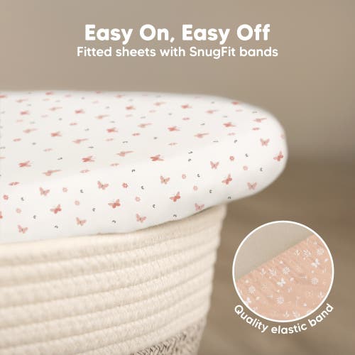 Keababies 2-pack Soothe Fitted Bassinet Sheets In Butterflies