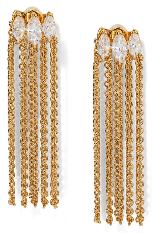 Nadri Crystal Embellishe Chain Fringe Drop Earrings in Gold 