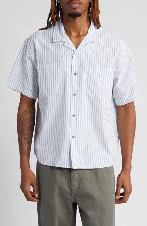 Obey Bigwig Relaxed Stripe Short Sleeve Camp Shirt Good Grey Multi at Nordstrom,