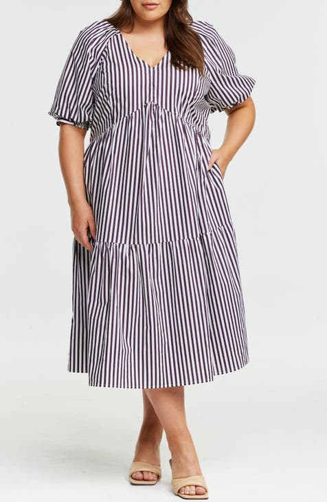 Dominica Stripe Midi Dress (Plus Size)