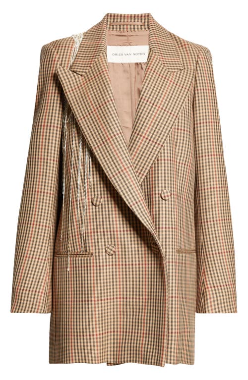 Dries Van Noten Blink Gingham Crystal Fringe Wool Blazer In Rust