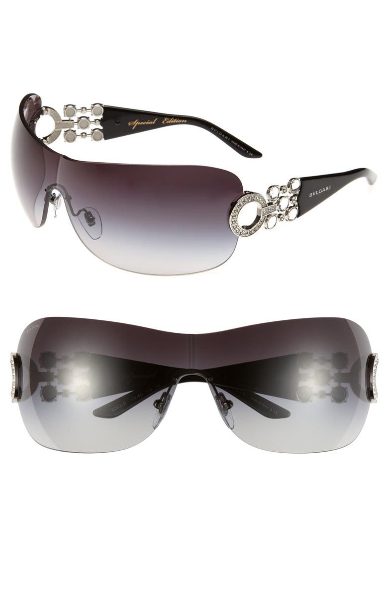 BVLGARI 37mm Embellished Temple Rimless Shield Sunglasses | Nordstrom