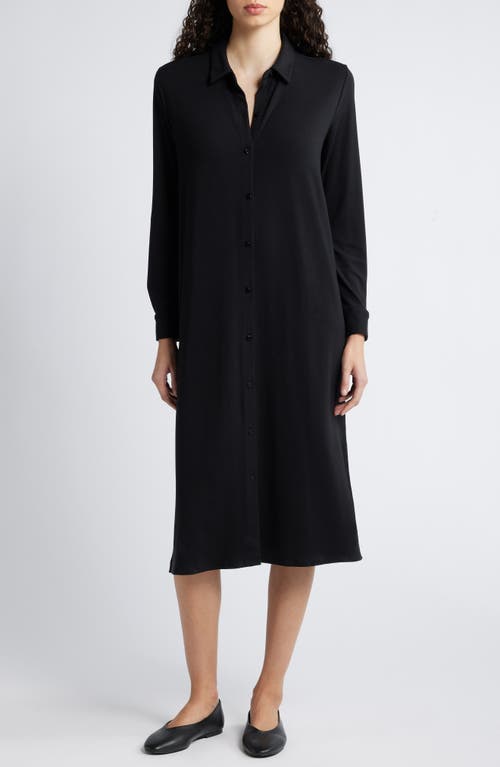 Eileen Fisher Long Sleeve Stretch Jersey Shirtdress In Black