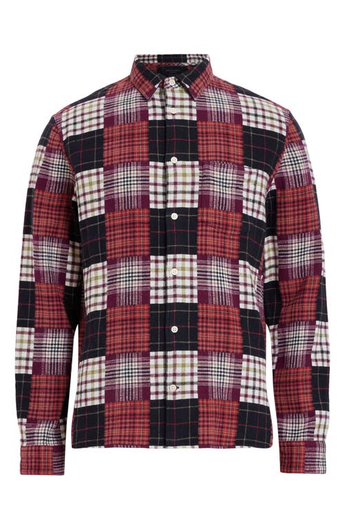 Allsaints Patchi Patchwork Checked Relaxed Shirt In Sangria Red