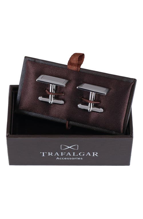 Trafalgar Sterling Silver Rectangle Engine Turned Cufflinks In Silver
