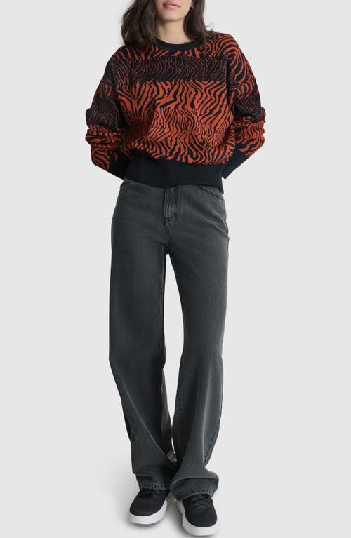 Shop Dkny Pattern Crewneck Sweater In Black/russet