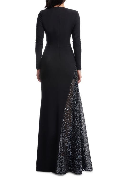 DRESS THE POPULATION DRESS THE POPULATION WINNIE SEQUIN PANEL LONG SLEEVE GOWN