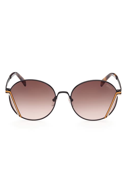 Emilio Pucci 58mm Gradient Round Sunglasses in Black/Other /Gradient Brown