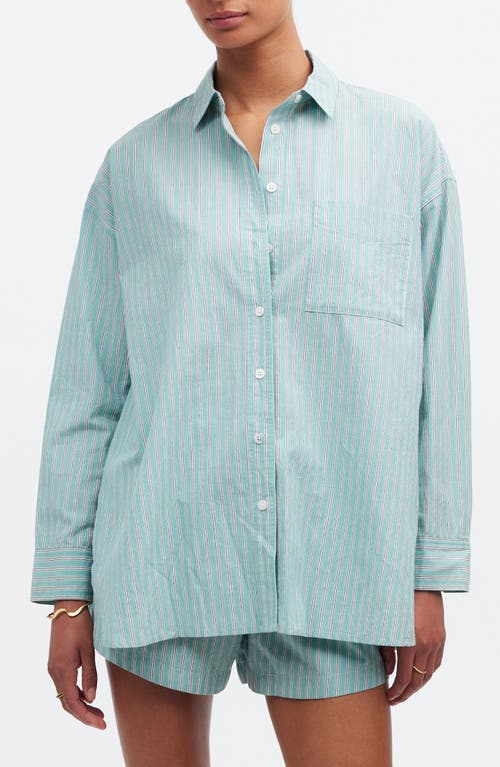 The Stripe Signature Poplin Oversize Shirt in Dusty Verdigris