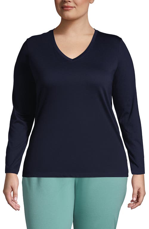 Lands' End Plus Size Relaxed Supima Cotton Long Sleeve V-neck T-shirt In Radiant Navy