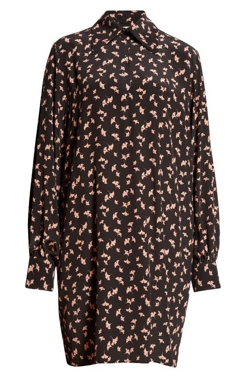 Shop Chloé Ginkgo Homage Print Long Sleeve Silk Shift Dress In Pearl Blush