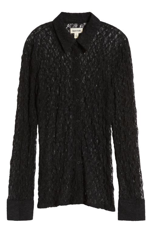 Open Edit Lace Button-up Shirt In Black