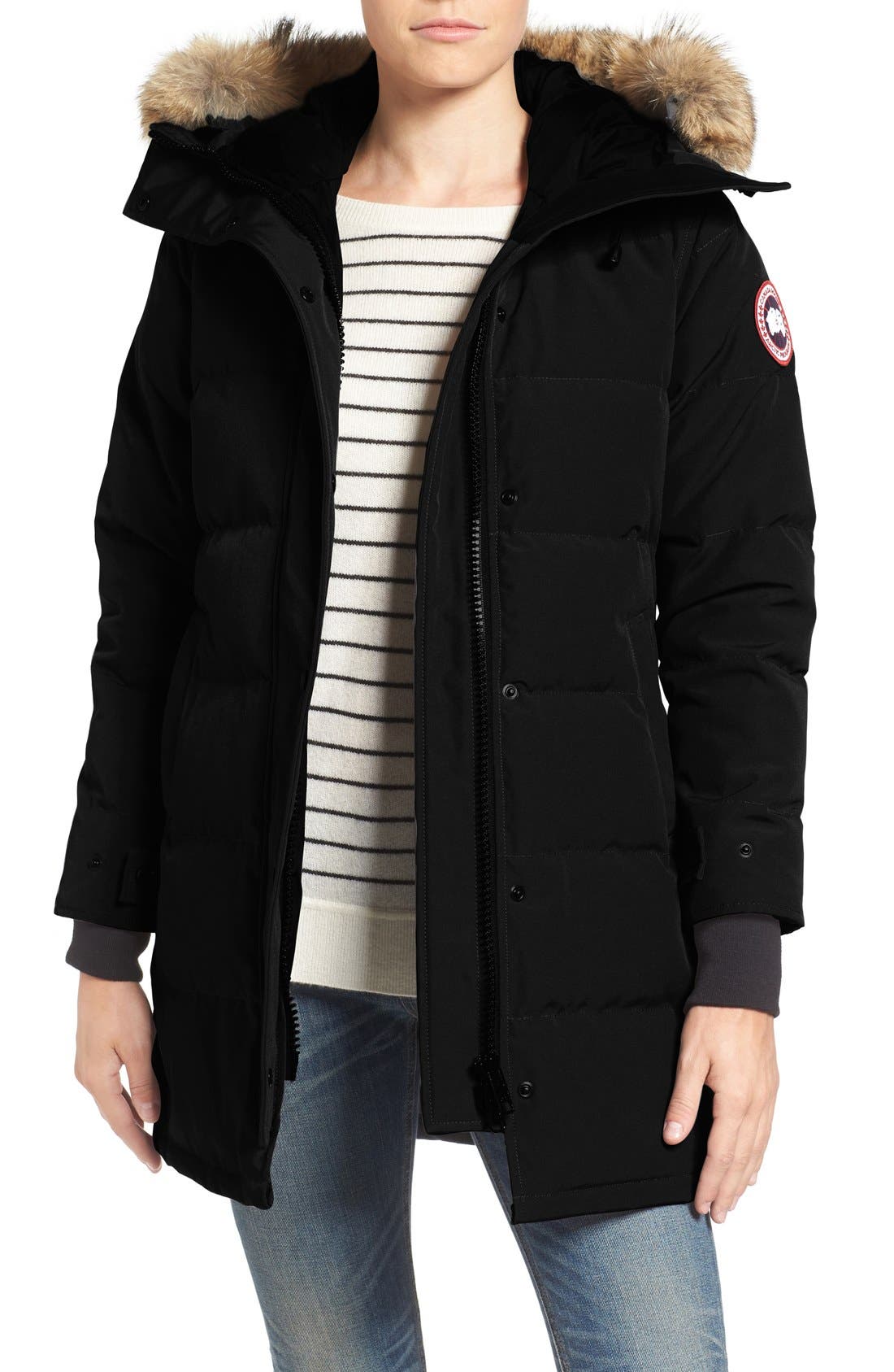 Petite Canada Goose Shelburne Fusion Fit Genuine Coyote Fur Trim Down Parka, P (10-12P) - Black