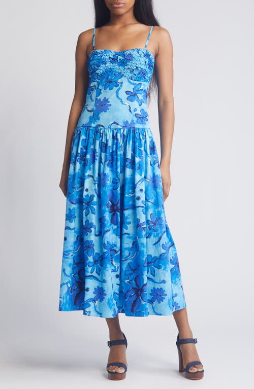 Floral Print Sleeveless Sundress in Blue Multi
