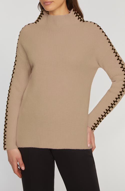 Elie Tahari The Alia Whipstitch Turtleneck Cashmere Sweater In Brown