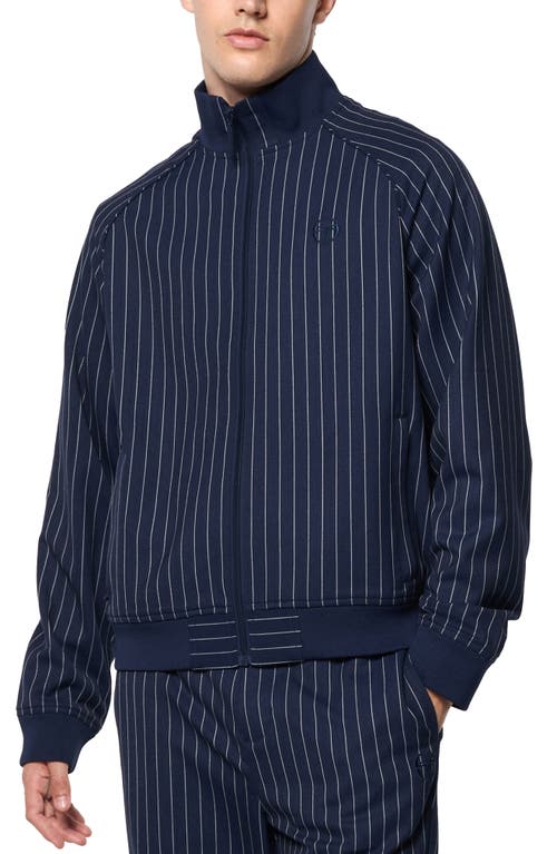 Shop Sergio Tacchini Gessato Pinstripe Stretch Herringbone Track Jacket In Maritime Blue