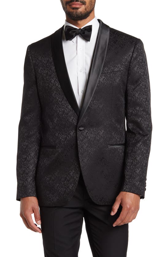 Savile Row Co Thruxton Black One Button Peak Lapel Modern Fit Tuxedo Jacket In Black