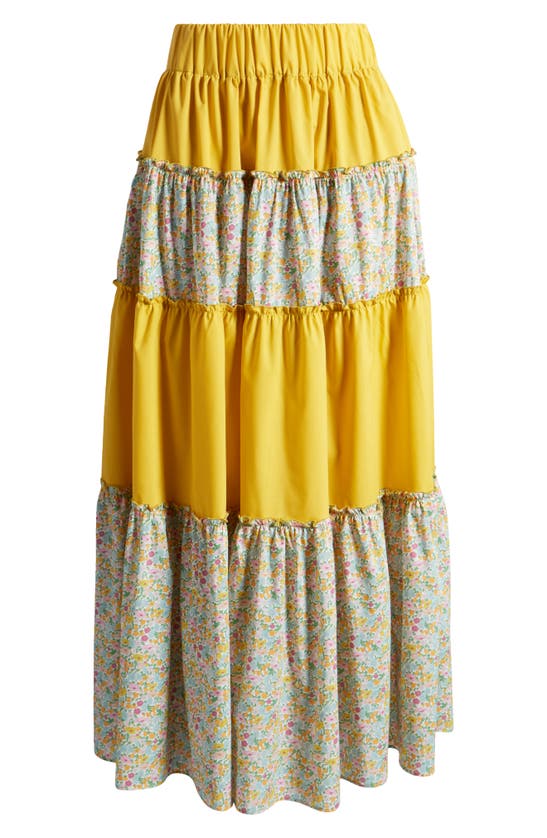 Shop Loretta Caponi X Liberty London Bibi Tiered Skirt In Top Pastel Poppy Daisy Yellow