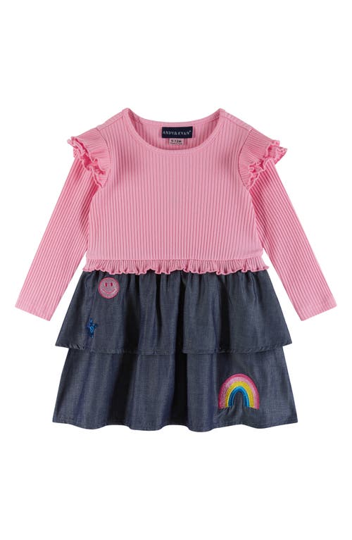 Andy & Evan Rainbow Rib Dress & Bloomers In Pink Chambray