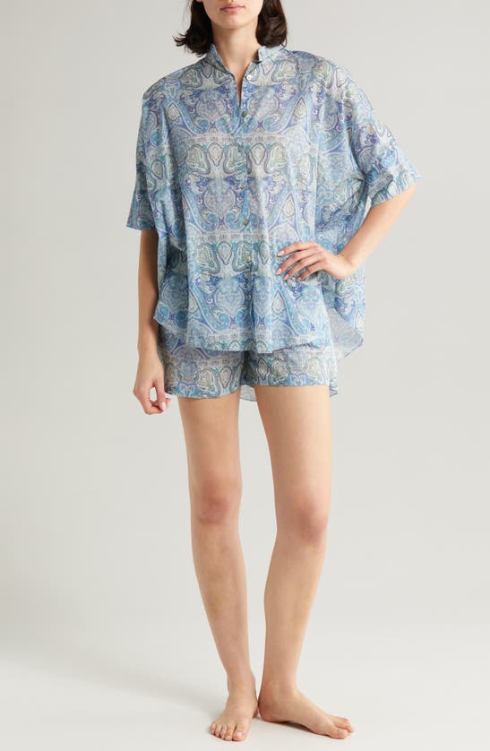 Papinelle Nahla Flowy Cotton Short Pajamas In Crystal Blue