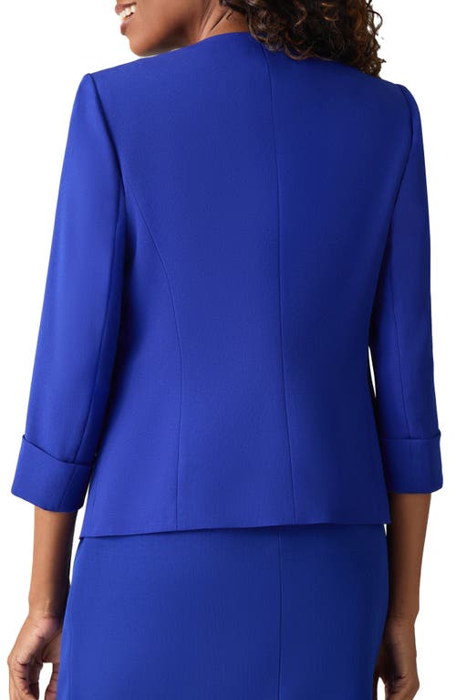 Shop Kasper Rolled Cuff Knit Blazer In Royal Signature