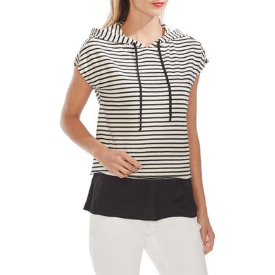 Vince Camuto Layered Look Stripe Hoodie, Black