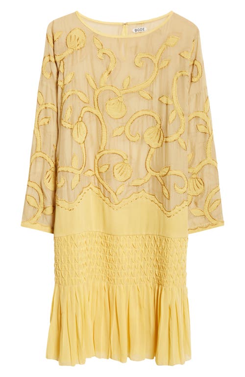 Shop Bode Harlayne Appliqué Long Sleeve Dress In Ocre