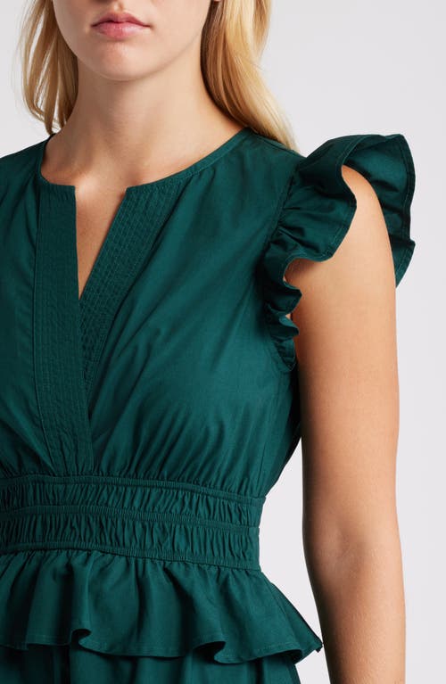 Shop Moon River Flutter Sleeve Tiered Cotton Dress In Dark Green