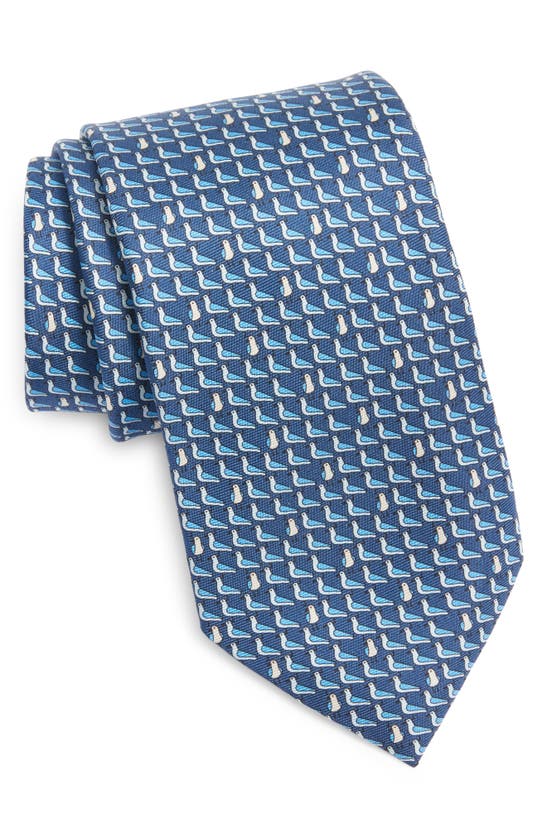 Shop Zegna Ties Seagull Print Silk Tie In Darkblue