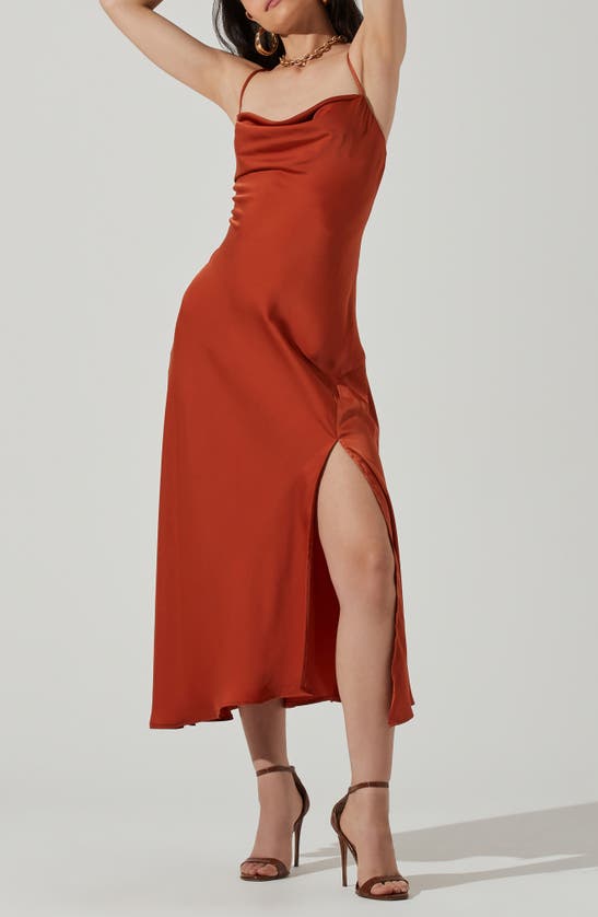 Shop Astr Cowl Neck Midi Dress In Rust