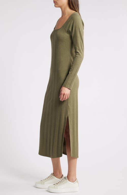 Shop Treasure & Bond Square Neck Long Sleeve Maxi Dress In Olive Kalamata