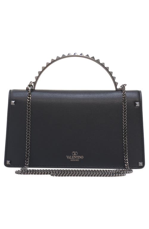 Shop Valentino Garavani Mini Rockstud Leather Handbag In 0no Nero