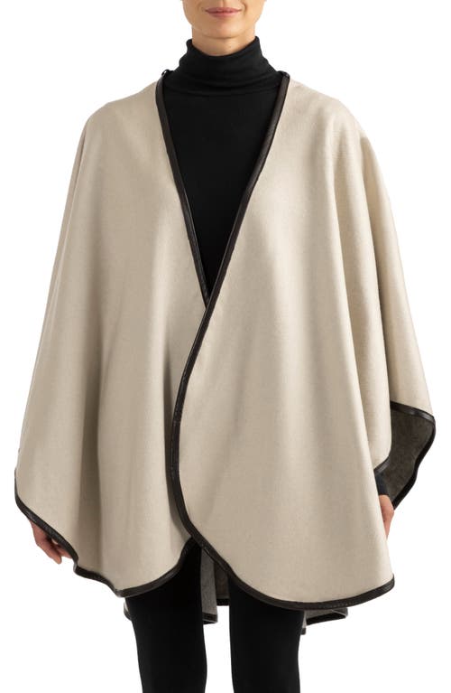 Leather Trim Reversible Cashmere Cape in Oatmeal Grey