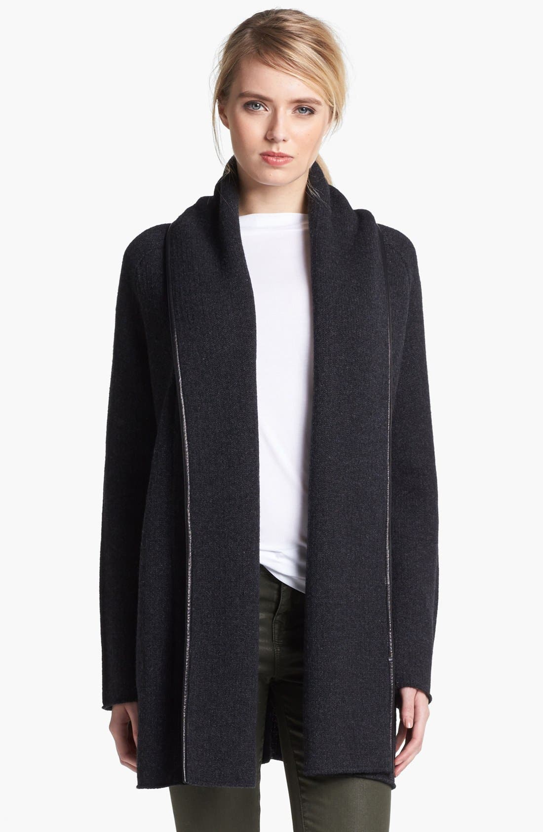 Vince Leather Trim Blanket Sweater Nordstrom