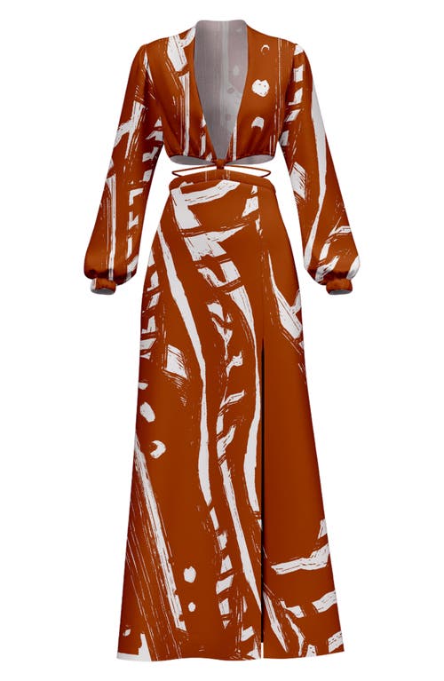 DIARRABLU Amal Cutout Long Sleeve Two-Piece Dress in Rust