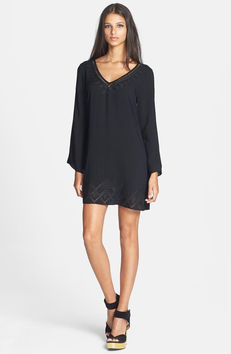 ASTR Embroidered Lace-Up Shift Dress | Nordstrom