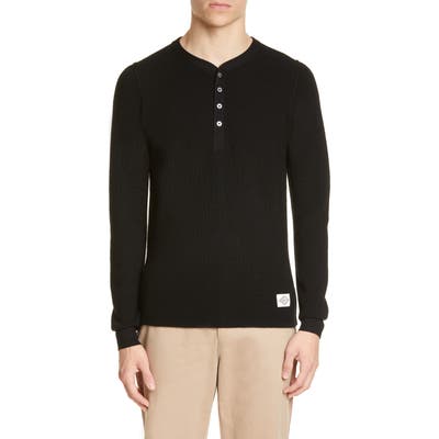 Ovadia & Sons Zack Waffle Merino Wool Henley, Black