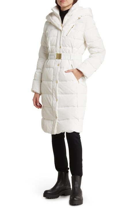 cole haan quilted down jacket with faux fur trim