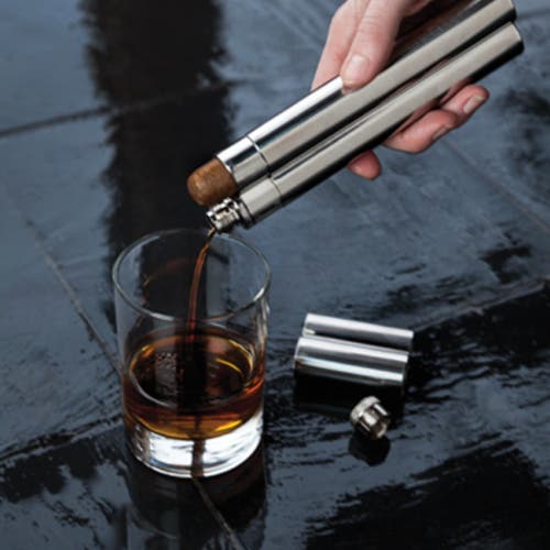 Viski Cigar Holder And Flask In Silver
