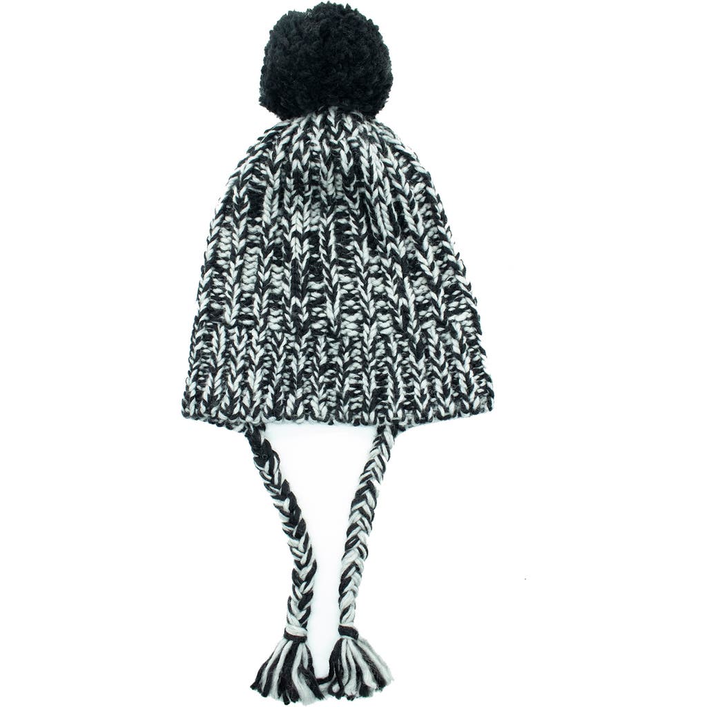 Portolano Knit Earflap Pompom Beanie In Black/grey