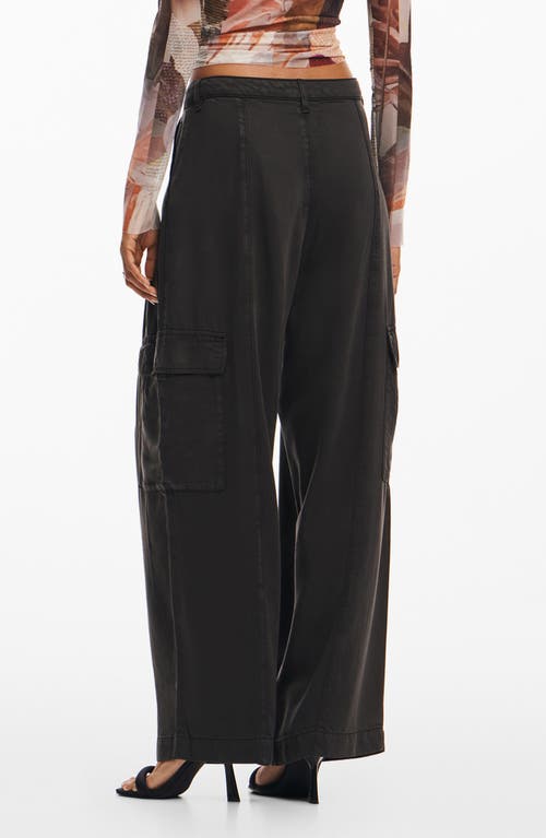 Shop Desigual Wide Leg Pleated Cargo Pants In Black