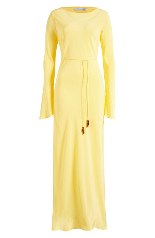 Bellini Long Sleeve Silk Crepe Maxi Dress in Biscotti