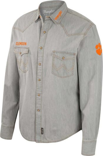 Men's Colosseum x Wrangler Gray Clemson Tigers Cowboy Cut Western Full-Snap  Long Sleeve Shirt