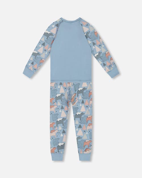 Shop Deux Par Deux Baby Girl's Organic Cotton Two Piece Pajama Set Air Blue Printed Mama Bears