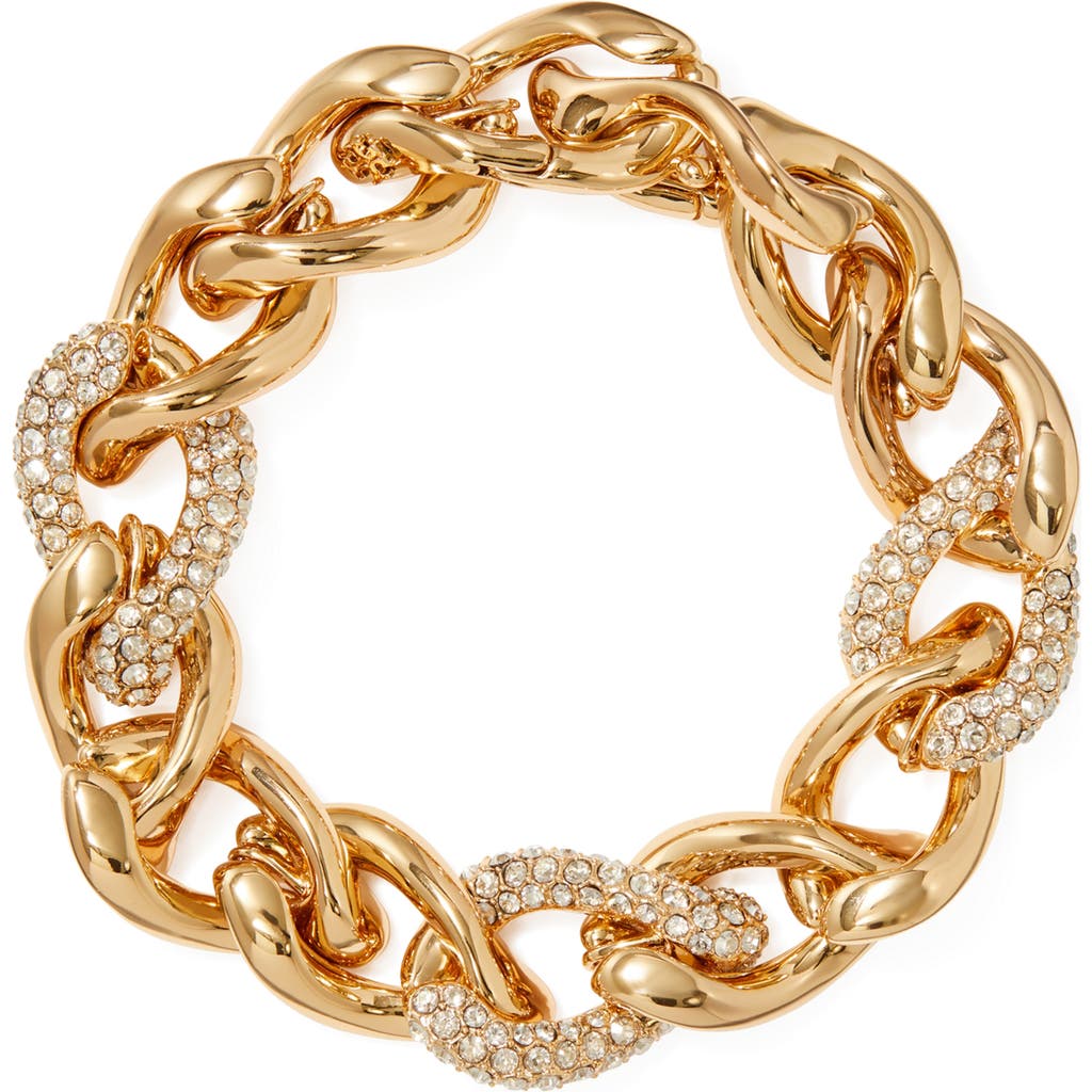 Tory Burch Wishbone Pavé Link Bracelet In Tory Gold/crystal