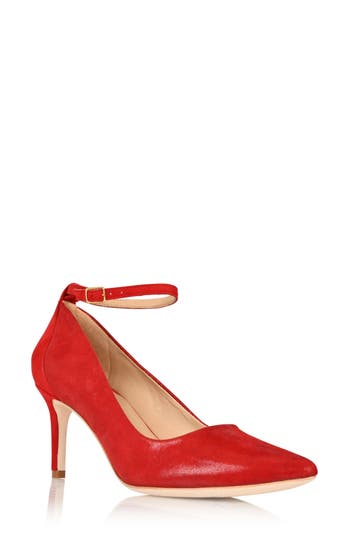 Joan Oloff Destiny Ankle Strap Pump In Red Cosmo/red Suede