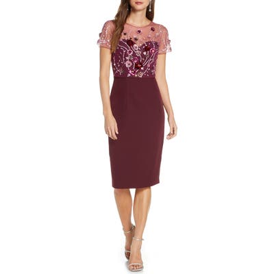 Js Collections Sequin Bodice Crepe Cocktail Dress, Red